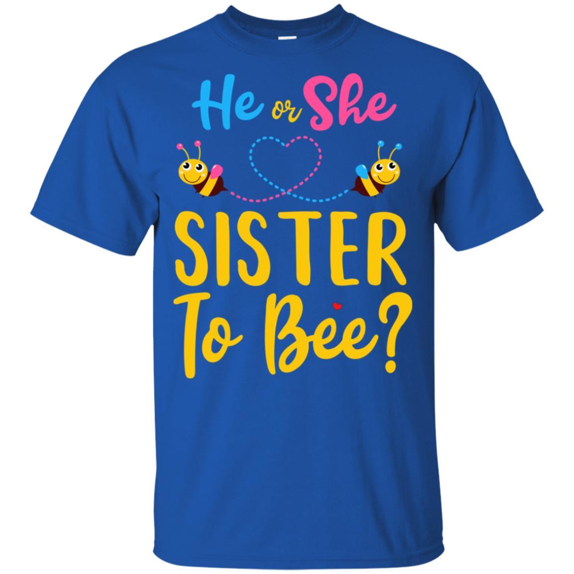 Gender Reveal Pink Or Blue What Will It Bee He Or She Sister Youth-Youth Shirt-Youth T-Shirt-Royal