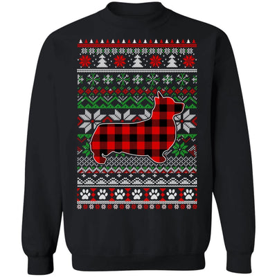 Corgi Red Plaid Ugly Christmas Sweater Gifts-T-Shirt & Sweatshirt-Crewneck Sweatshirt-Black