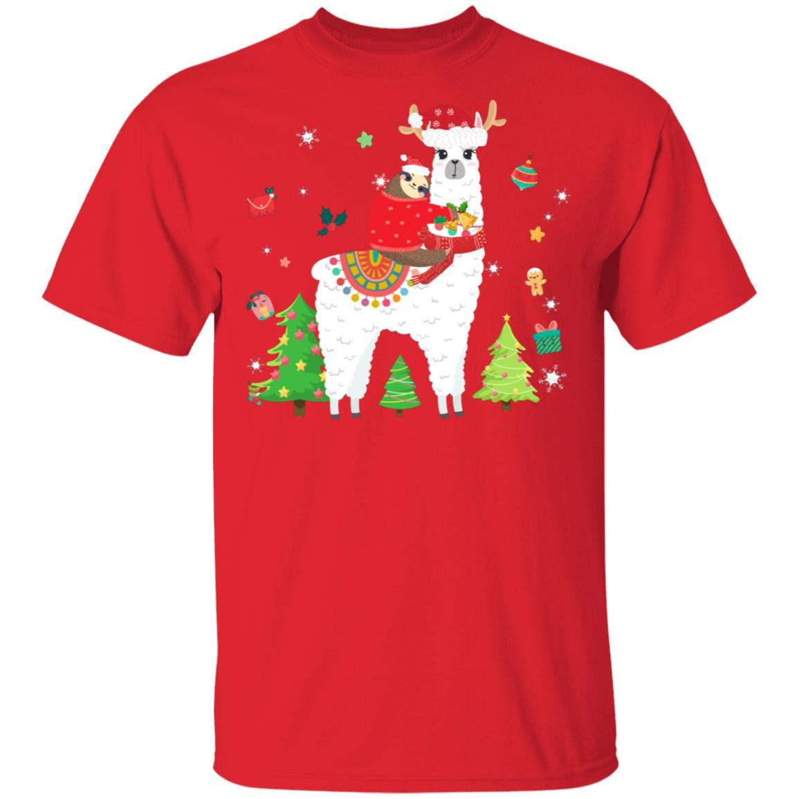 Santa Sloth Riding Llama Reindeer Christmas Gifts-T-Shirt & Sweatshirt-Classic T-Shirt-Red