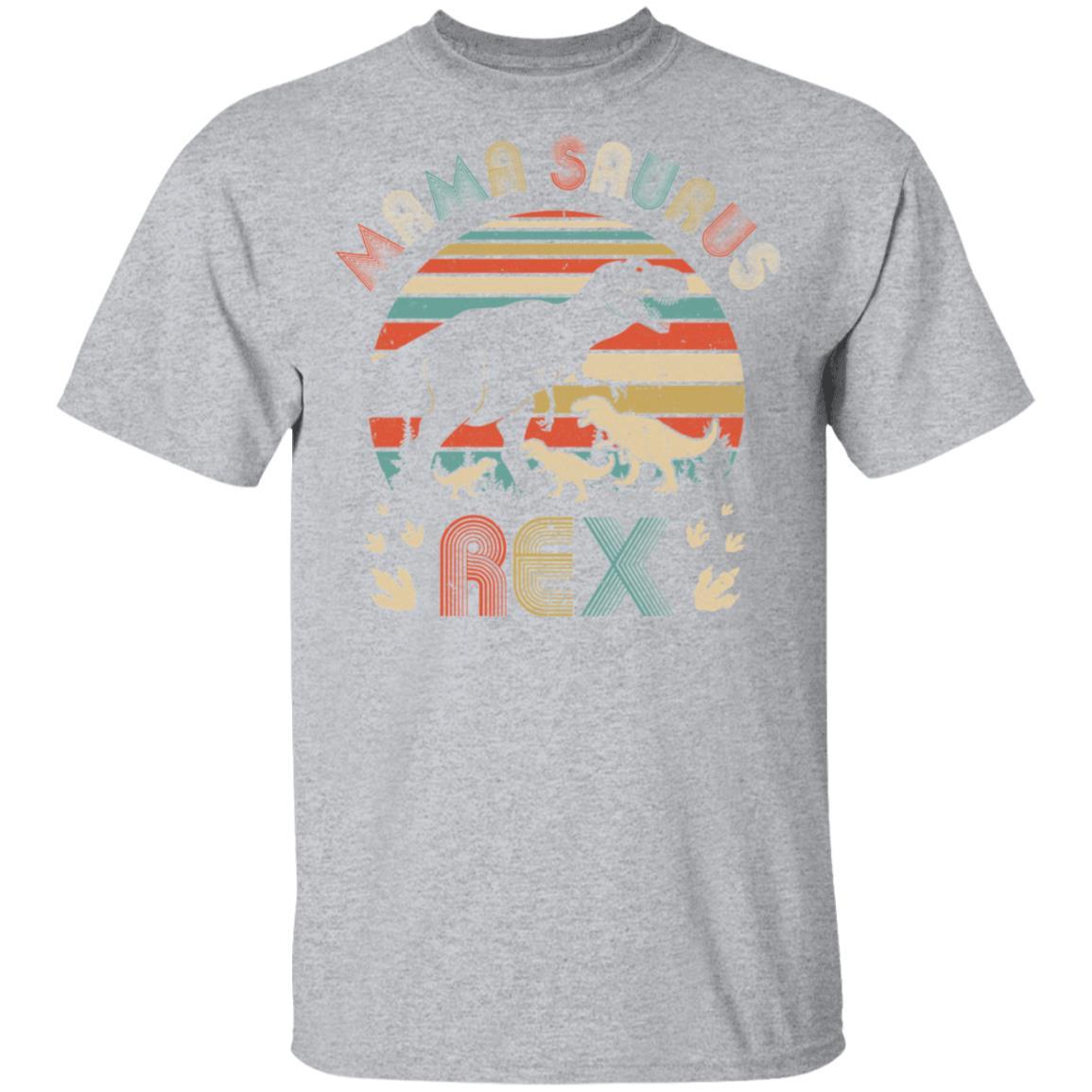 Funny Mamasaurus Rex Mom And Three Kids Dinosaur-T-Shirt & Tank Top-Classic T-Shirt-Sport Grey