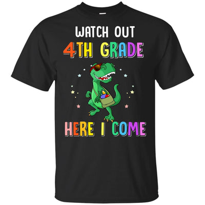 4th Grade Here I Come Dinosaur Back To School Youth-Youth Shirt-Youth T-Shirt-Black