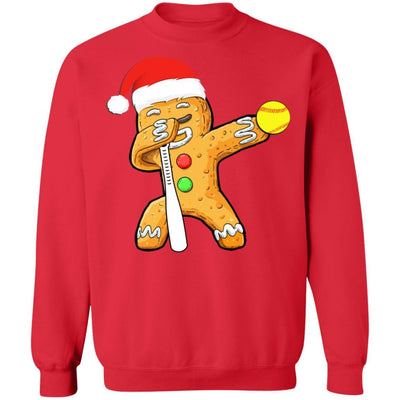 Dabbing Gingerbread Santa Softball Christmas Pajama Gifts-T-Shirt & Sweatshirt-Crewneck Sweatshirt-Red