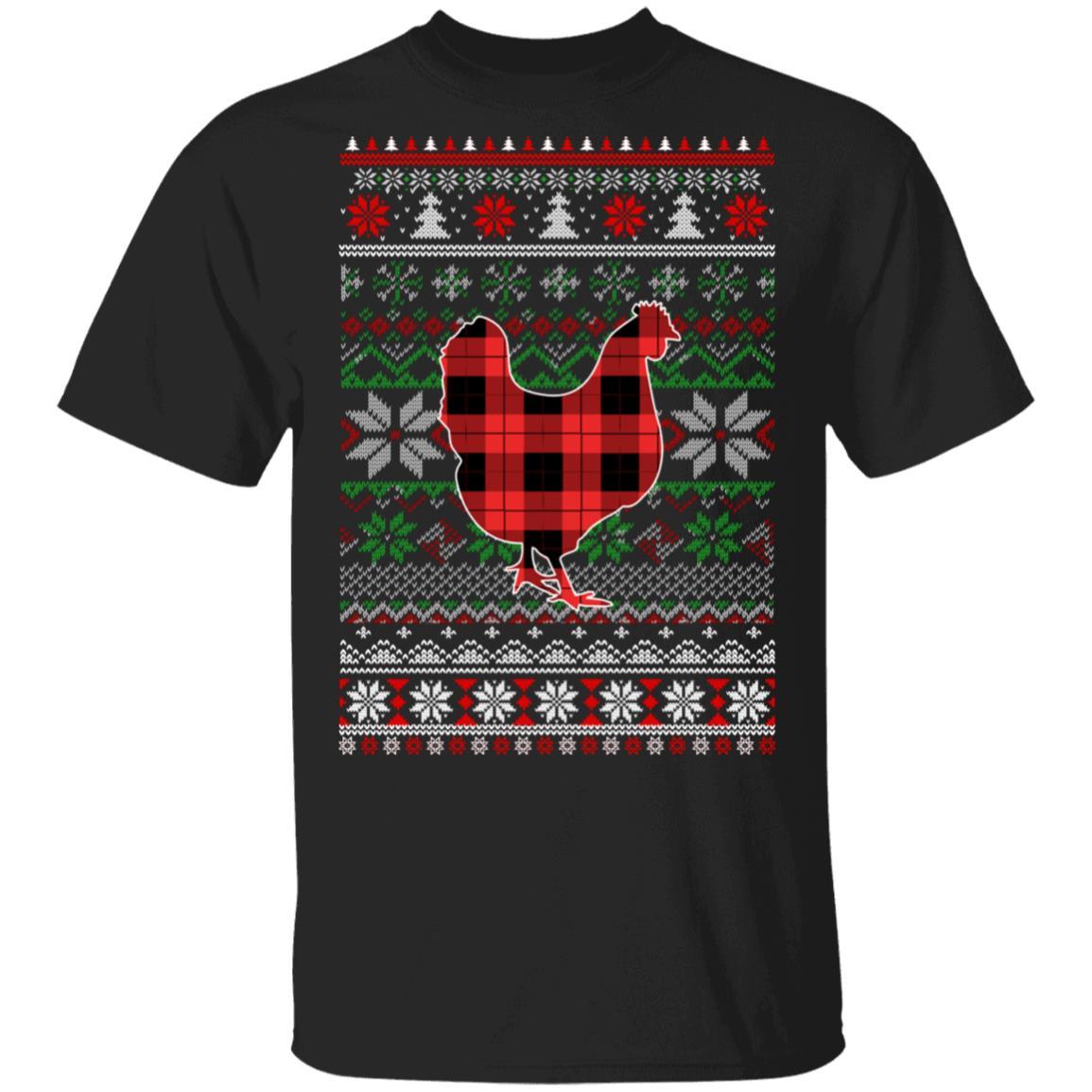 Chicken Red Plaid Ugly Christmas Sweater Funny Gifts-T-Shirt & Sweatshirt-Classic T-Shirt-Black