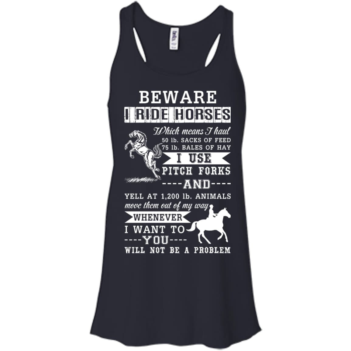 BEWARE I RIDE HORSES-T-Shirt & Hoodie-Women's Flowy Racerback Tank-Midnight