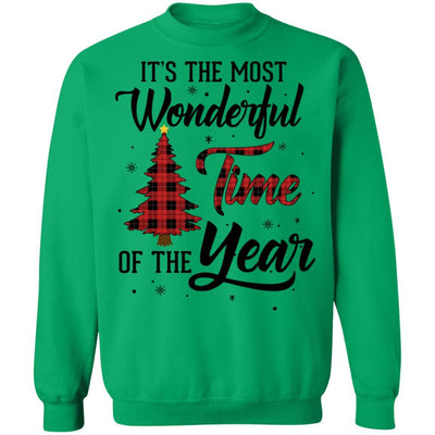 The Most Wonderful Time Of The Year Christmas Buffalo Plaid-T-Shirt & Sweatshirt-Crewneck Sweatshirt-Irish Green