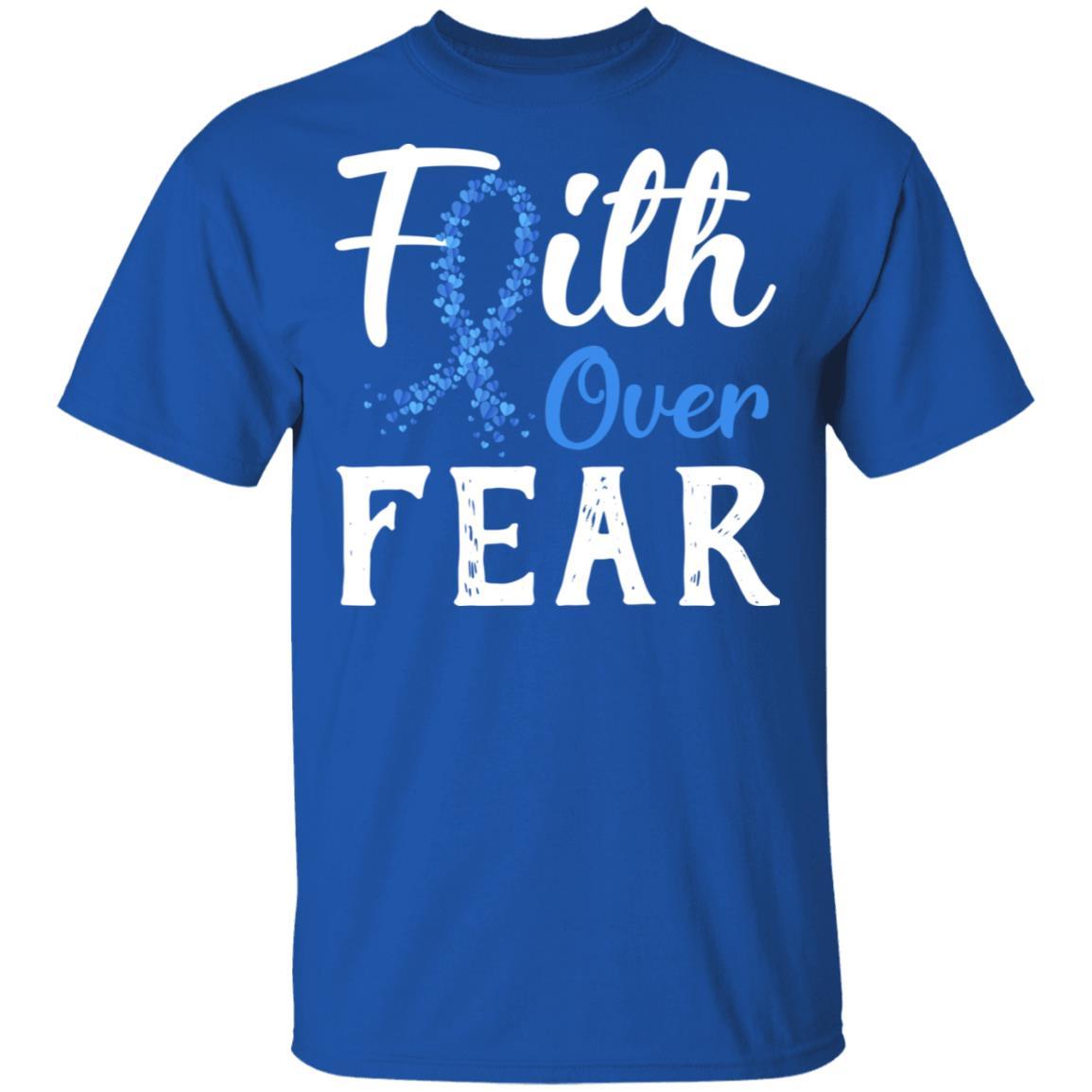 Colon Cancer Awareness Blue Ribbon Faith Over Fear-T-Shirt & Hoodie-Classic T-Shirt-Royal
