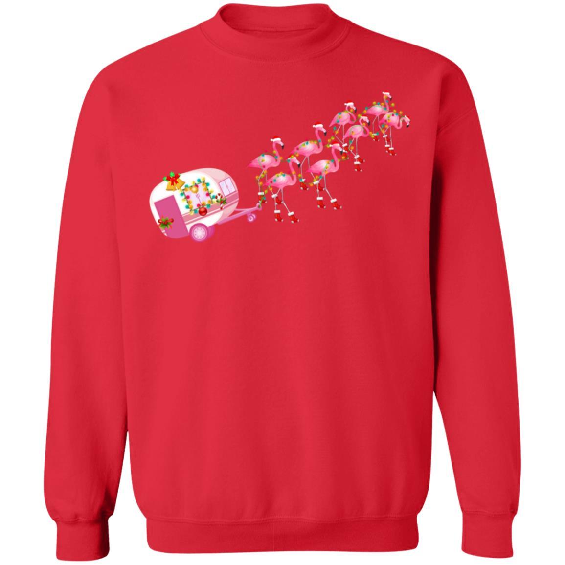 Flamingo Camper Christmas Santa Gift For Glamping Holiday-T-Shirt & Sweatshirt-Crewneck Sweatshirt-Red