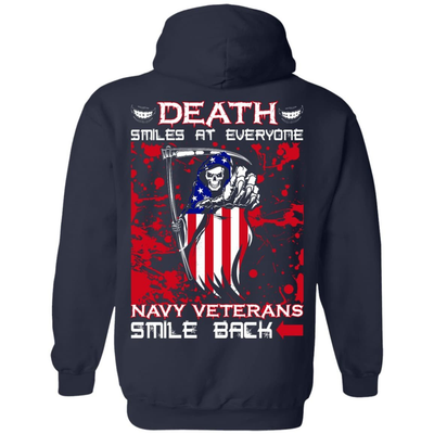 Death Smiles At Everyone Navy Veterans Smile Back-T-Shirt & Hoodie-Pullover Hoodie-Navy