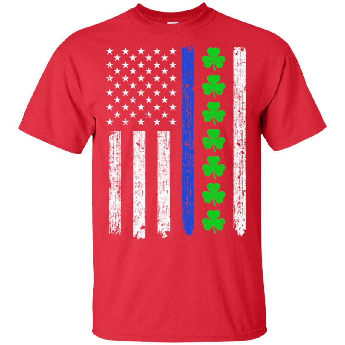 Thin Blue Line Shamrock Irish St Patricks Day Police-T-Shirt & Hoodie-Classic T-Shirt-Red