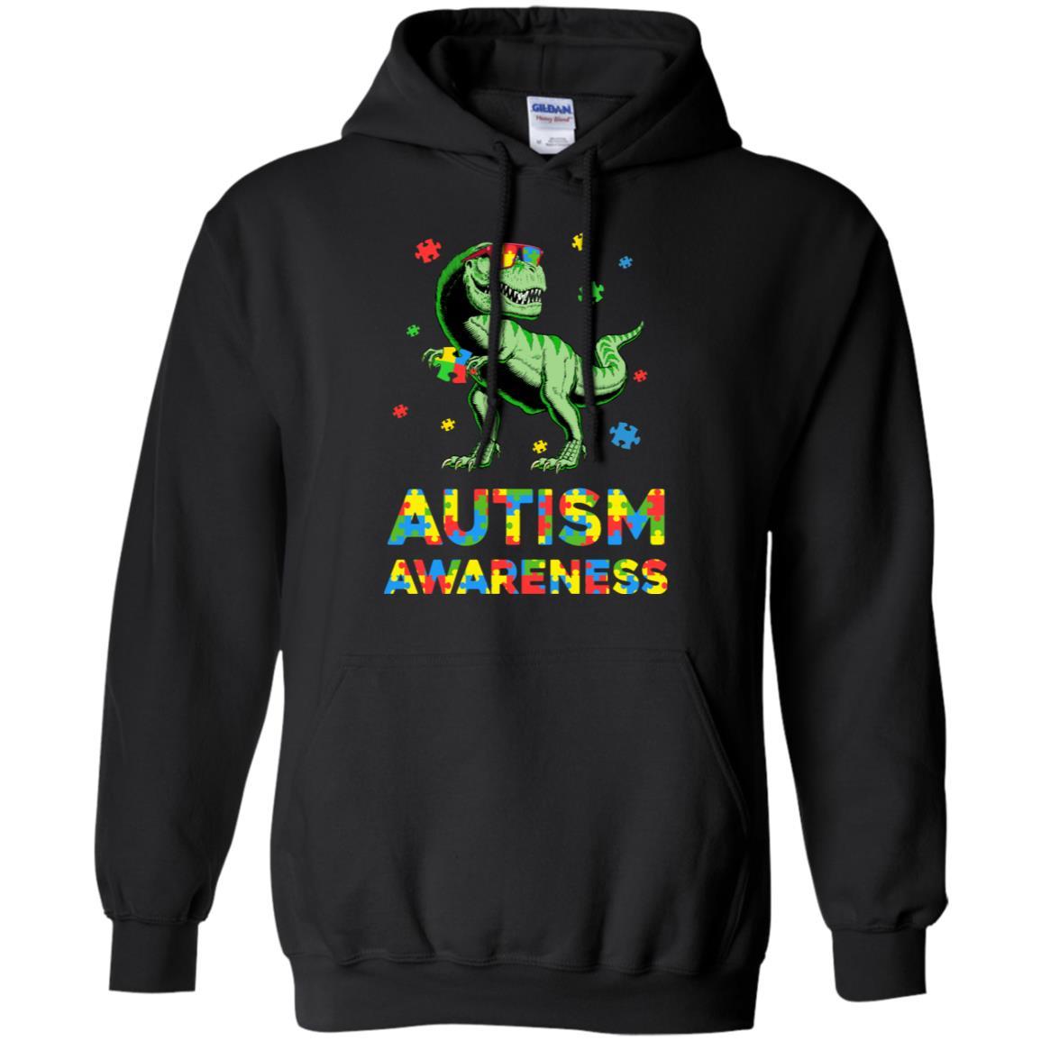 Dinosaur Puzzle Autism Awareness For Boys Girls-T-Shirt & Hoodie-Pullover Hoodie-Black
