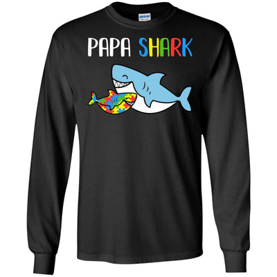 Papa Shark Support Autism Awareness For Grandchild-T-Shirt & Hoodie-Long Sleeve T-Shirt-Black