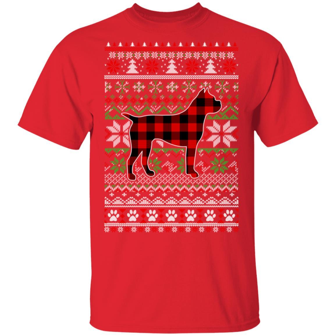 Boxer Red Plaid Ugly Christmas Sweater Gifts-T-Shirt & Sweatshirt-Classic T-Shirt-Red