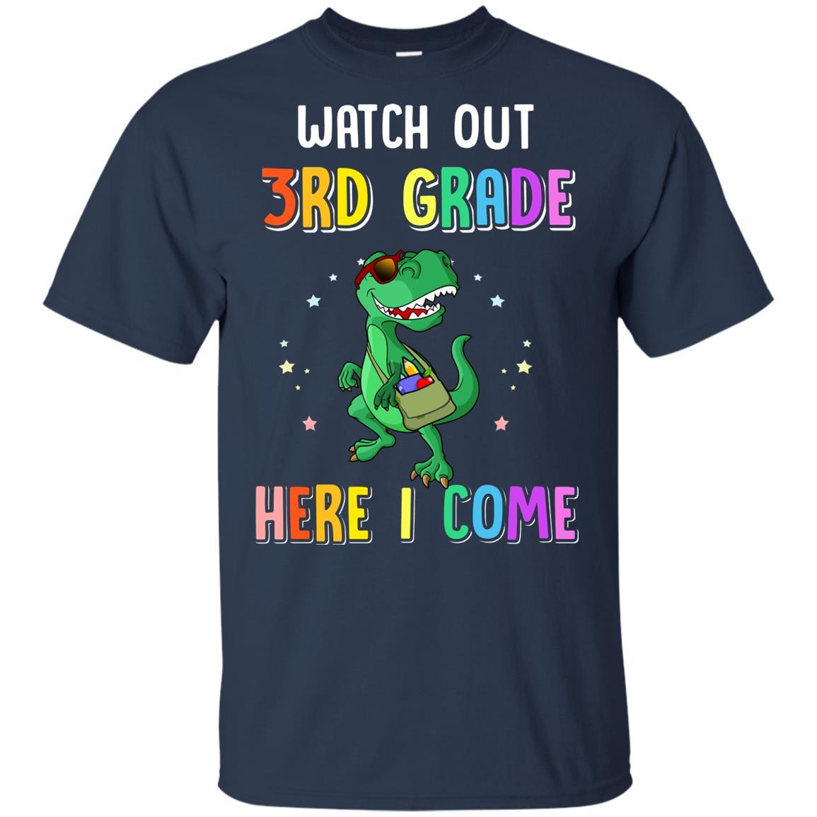 3rd Grade Here I Come Dinosaur Back To School Youth-Youth Shirt-Youth T-Shirt-Navy
