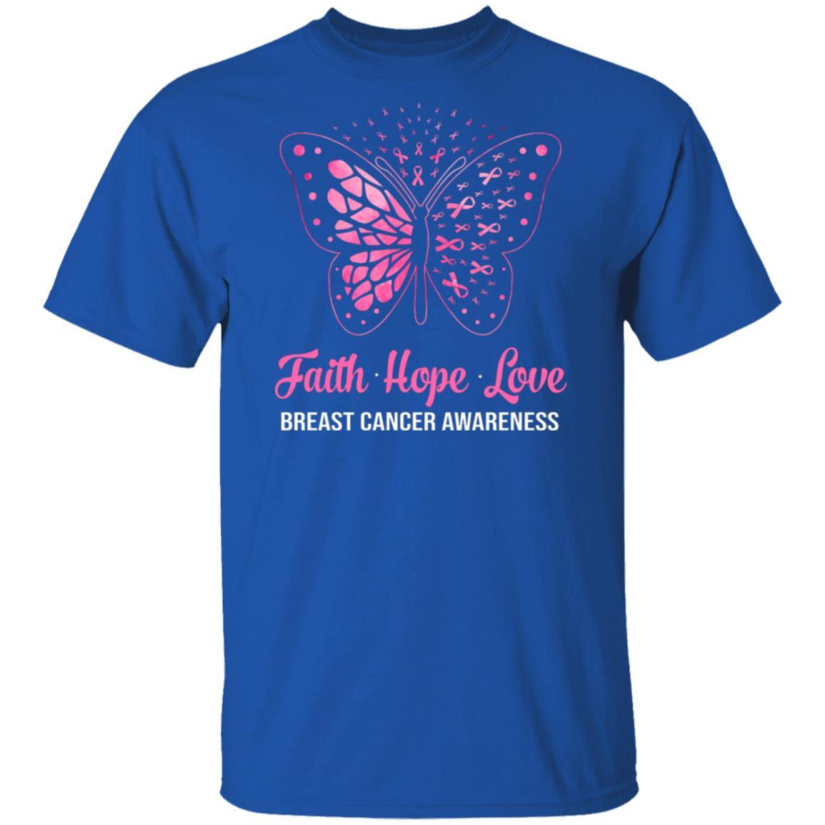 Faith Hope Love Pink Butterfly Breast Cancer Awareness-T-Shirt & Hoodie-Classic T-Shirt-Royal