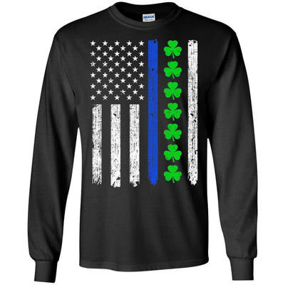 Thin Blue Line Shamrock Irish St Patricks Day Police-T-Shirt & Hoodie-Long Sleeve T-Shirt-Black