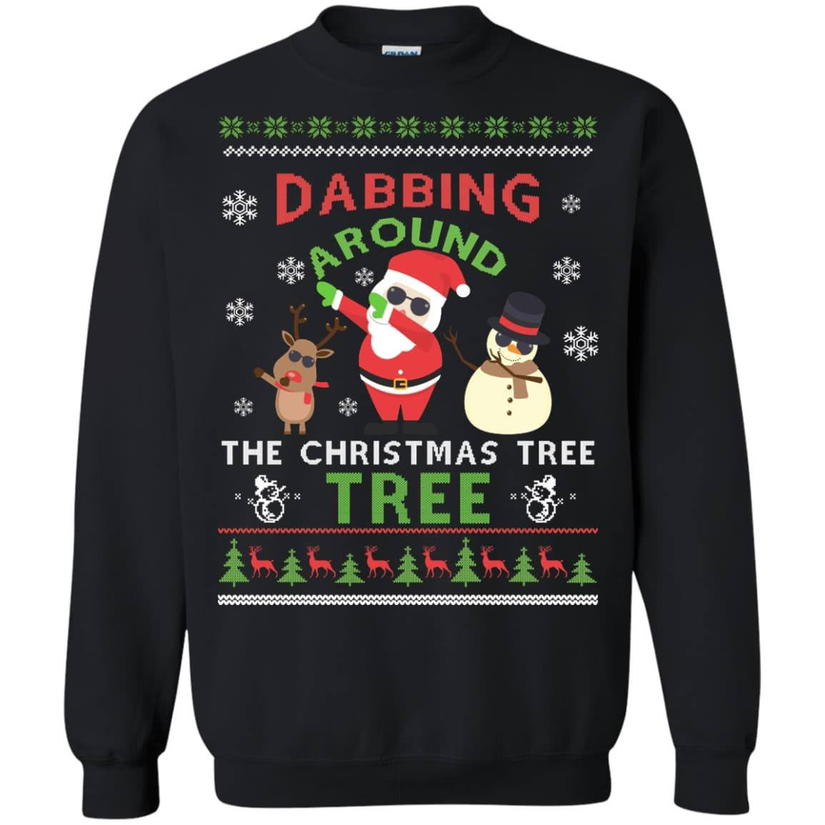 Dabbing Around The Christmas Tree Ugly Sweater-T-Shirt & Hoodie-Crewneck Sweatshirt-Black
