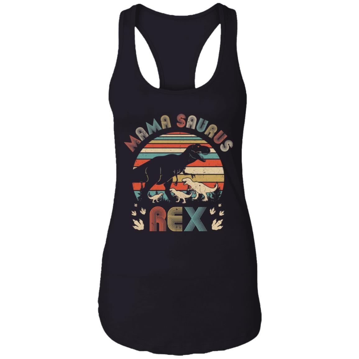 Funny Mamasaurus Rex Mom And Three Kids Dinosaur-T-Shirt & Tank Top-Women's Ideal Racerback Tank-Black