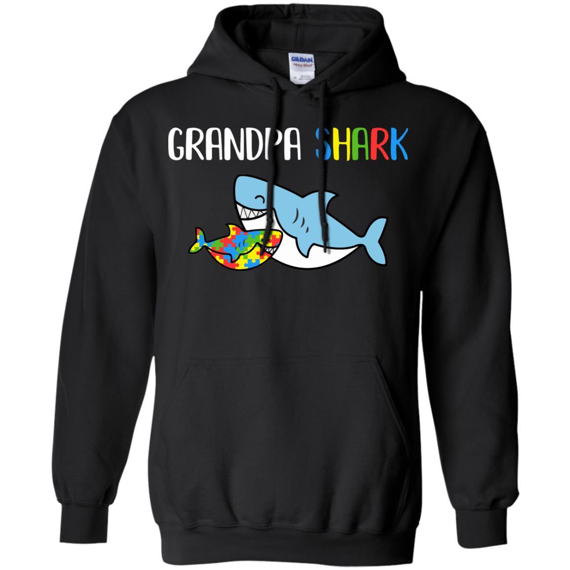 Grandpa Shark Support Autism Awareness For Grandchild-T-Shirt & Hoodie-Pullover Hoodie-Black