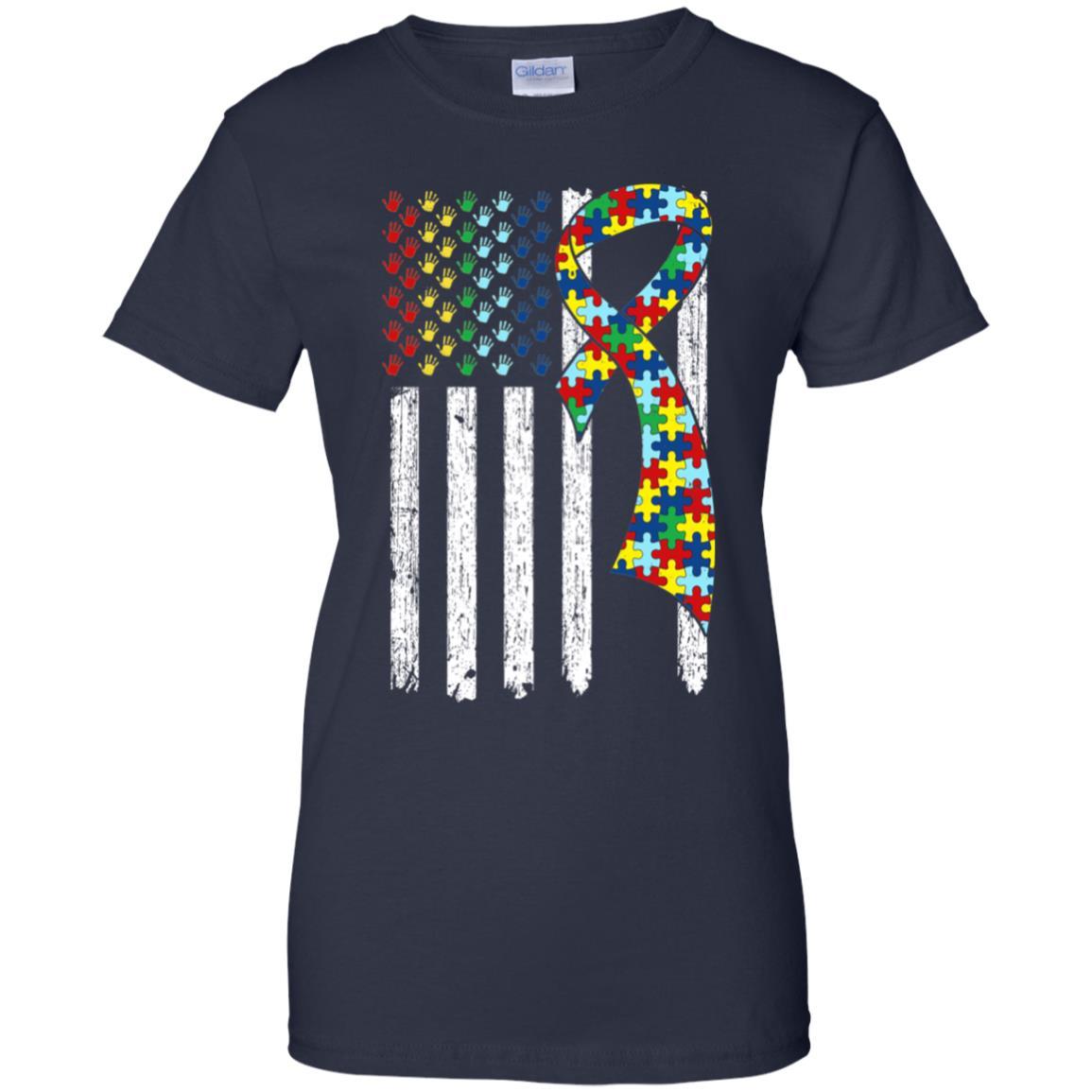 Support Autism Awareness American Flag-T-Shirt & Hoodie-Women's T-Shirt-Navy