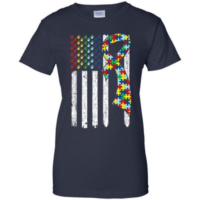 Support Autism Awareness American Flag-T-Shirt & Hoodie-Women's T-Shirt-Navy