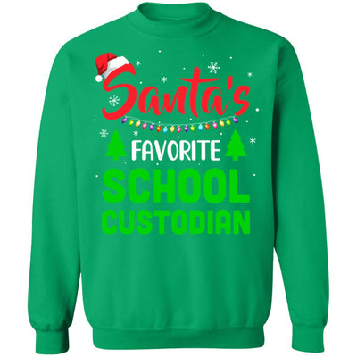 Santa's Favorite School Custodian Funny Christmas Xmas Gifts-T-Shirt & Sweatshirt-Crewneck Sweatshirt-Irish Green
