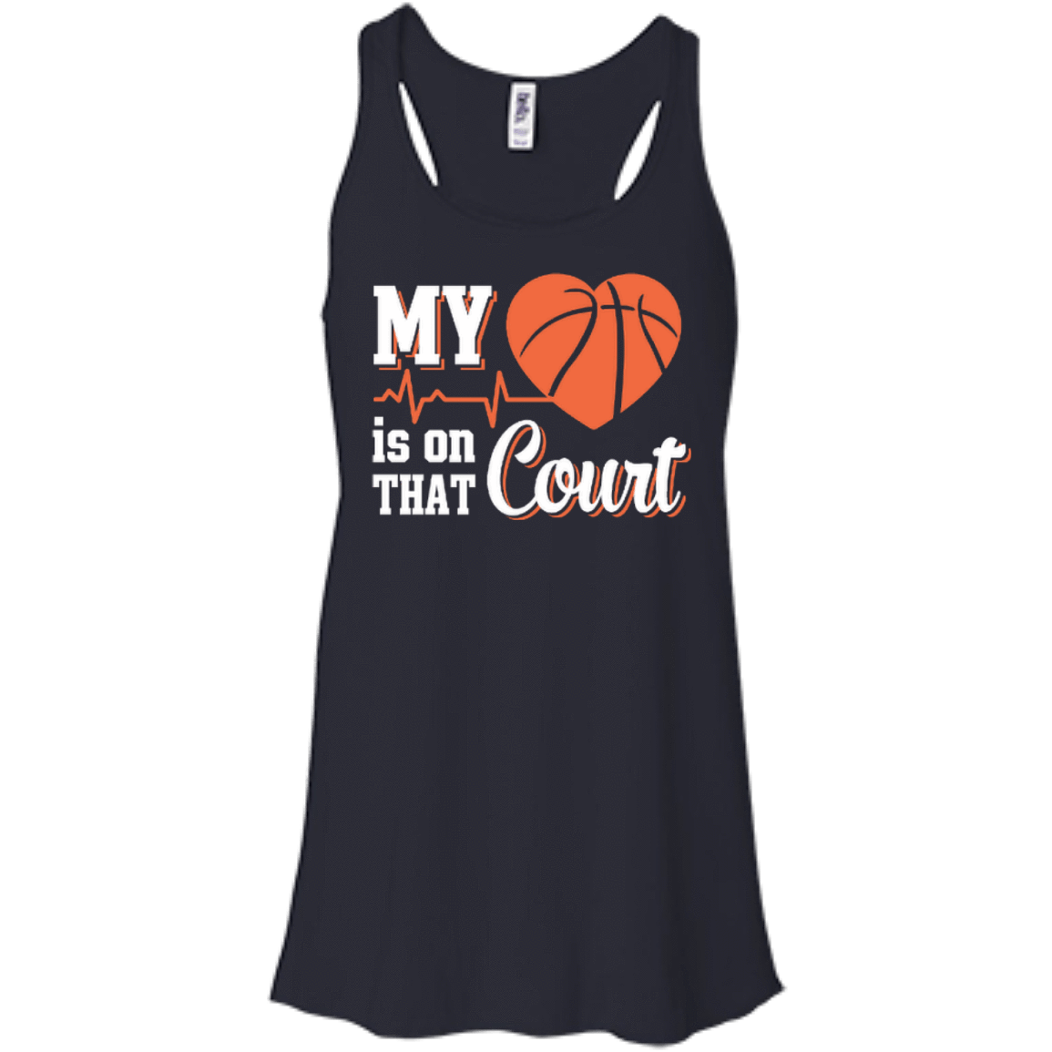 My Heart Is On That Court Basketball-T-Shirt & Hoodie-Women's Flowy Racerback Tank-Midnight