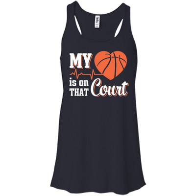 My Heart Is On That Court Basketball-T-Shirt & Hoodie-Women's Flowy Racerback Tank-Midnight