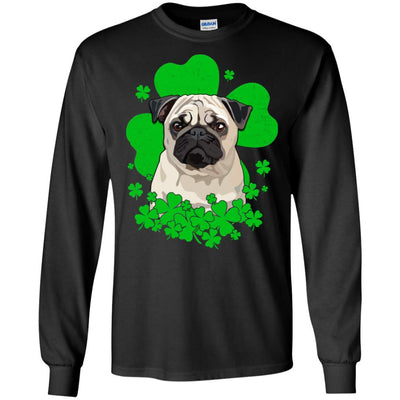 Pug St. Patrick's Day Clovers-T-Shirt & Hoodie-Long Sleeve T-Shirt-Black