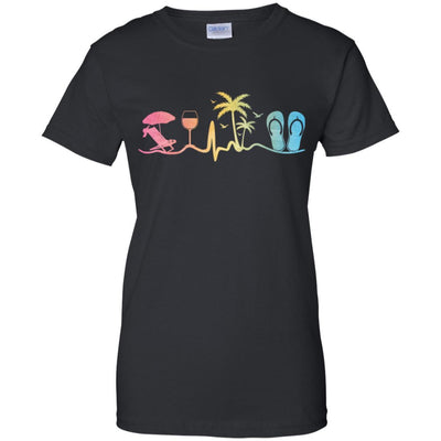 Heartbeat Palm Tree Wine Glass Flip Flop Summer-T-Shirt & Tank Top-Women's T-Shirt-Black