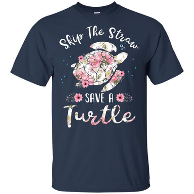Flower Skip A Straw Save A Turtle Save Turtles-T-Shirt & Hoodie-Classic T-Shirt-Navy