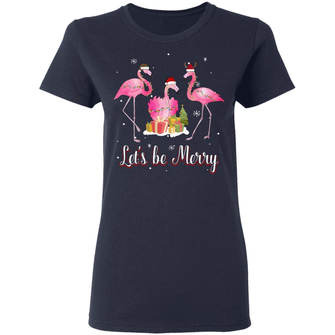Family Holiday Let's Be Merry Christmas Flamingo-T-Shirt & Sweatshirt-Women's T-Shirt-Navy