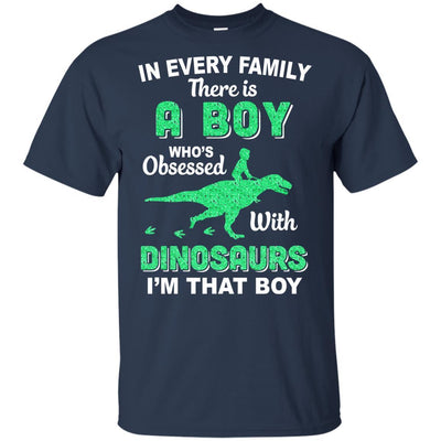 A Boy Who's Obsessed With Dinosaurs I Am That Boy Kids Youth-Youth Shirt-Youth T-Shirt-Navy