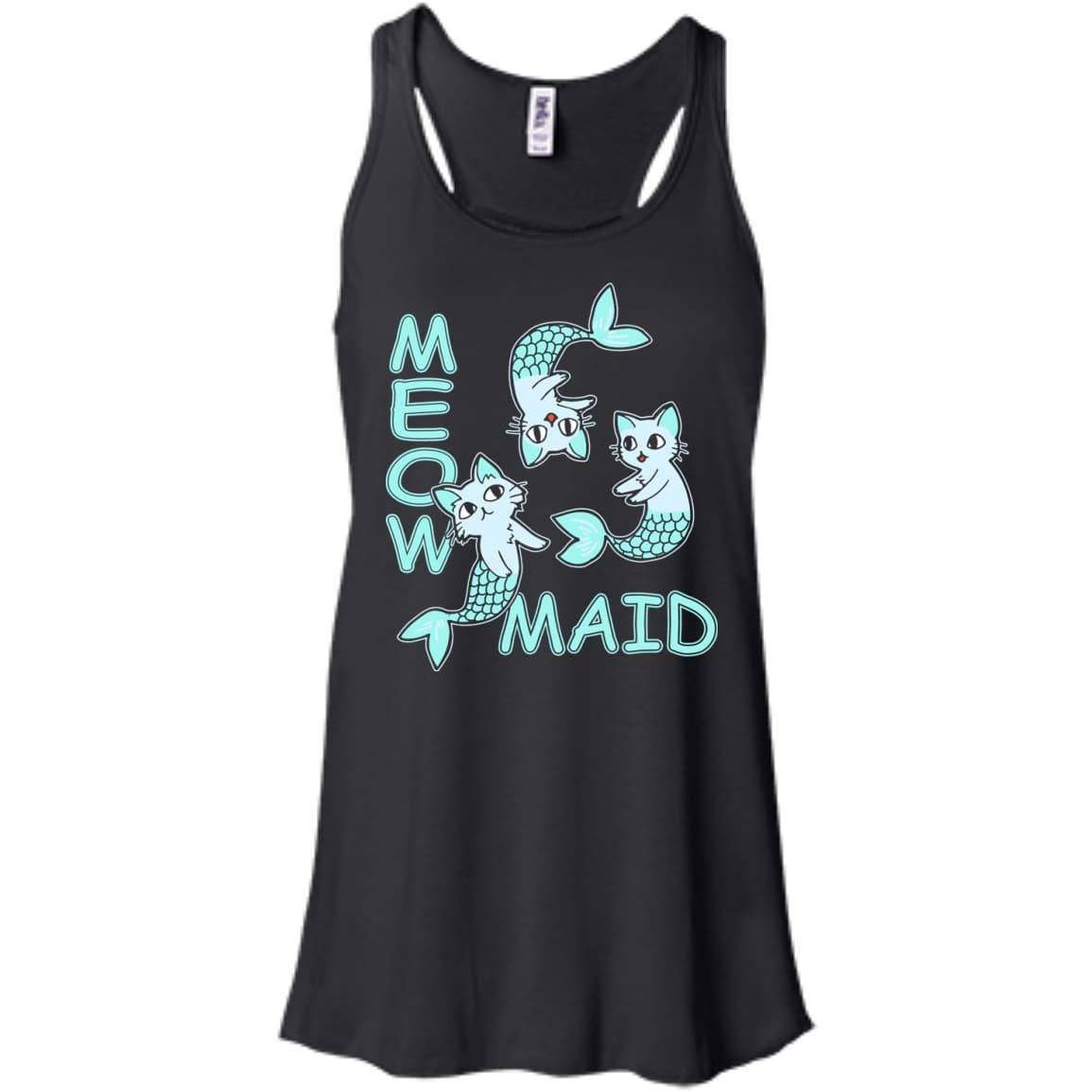 Funny Meowmaid Cat Mermaid-T-Shirt & Hoodie-Bella+Canvas Juniors Flowy Racerback Tank-Black