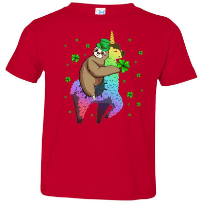 Leprechaun Sloth Riding Llama Unicorn St Patricks Day Youth-Youth Shirt-Toddler T-Shirt-Red
