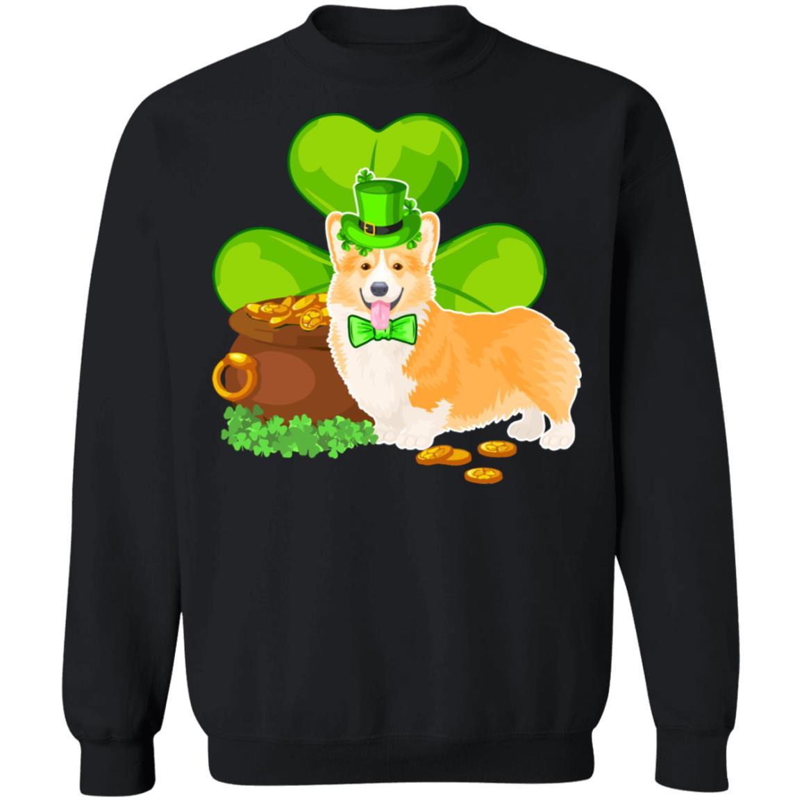 Corgi St Patrick's Day Irish Dog Lover Funny Gifts-T-Shirt & Hoodie-Crewneck Sweatshirt-Black