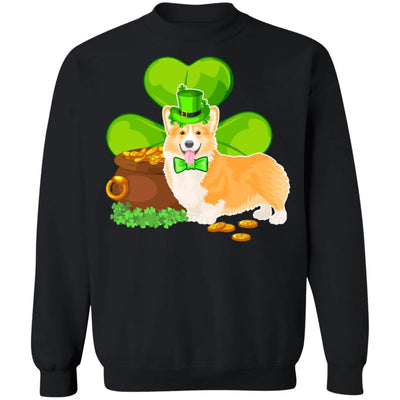 Corgi St Patrick's Day Irish Dog Lover Funny Gifts-T-Shirt & Hoodie-Crewneck Sweatshirt-Black