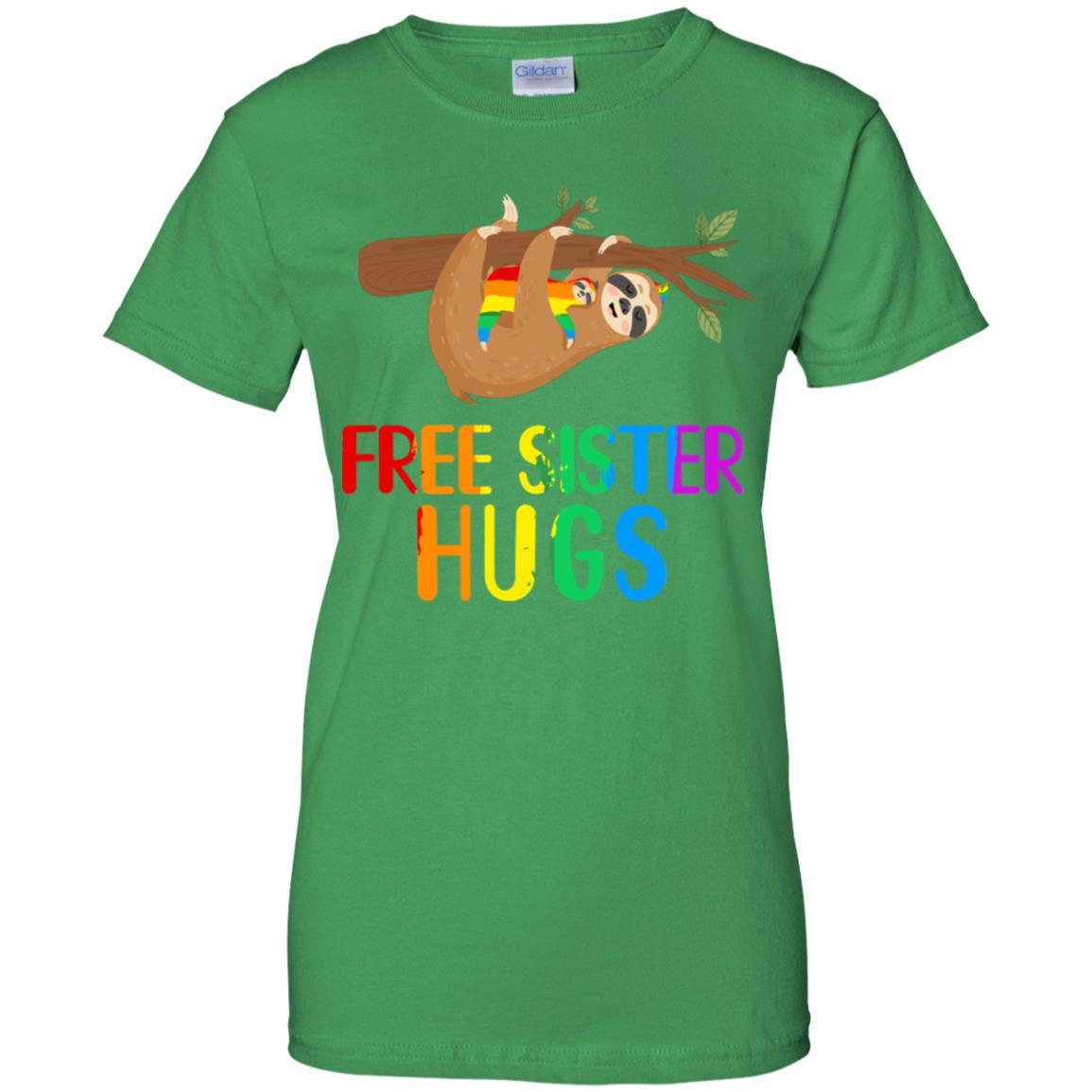 Free Sister Hugs Sloth Rainbow Heart LGBT Pride Month-T-Shirt & Hoodie-Women's T-Shirt-Irish Green