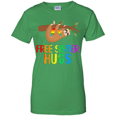 Free Sister Hugs Sloth Rainbow Heart LGBT Pride Month-T-Shirt & Hoodie-Women's T-Shirt-Irish Green
