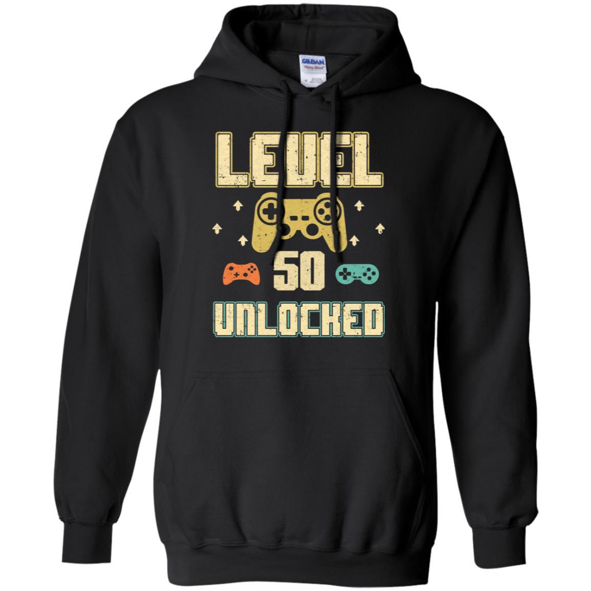 Level 50 Unlocked Video Gamer 50th Birthday Gift-T-Shirt & Hoodie-Pullover Hoodie-Black