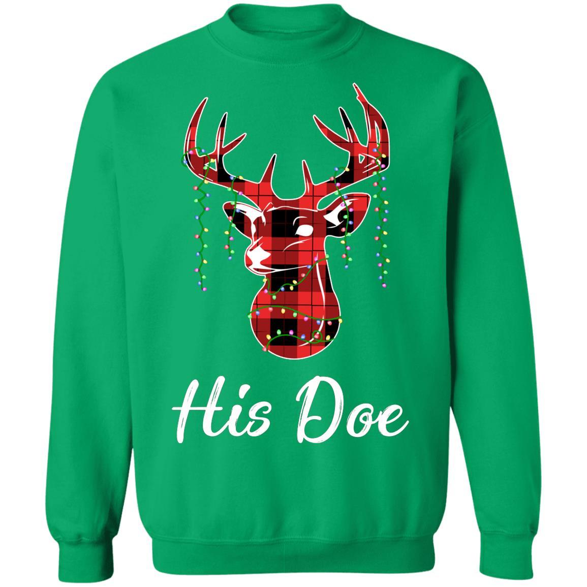 His Doe Couples Matching Christmas Pajamas Costume Gift-T-Shirt & Sweatshirt-Crewneck Sweatshirt-Irish Green