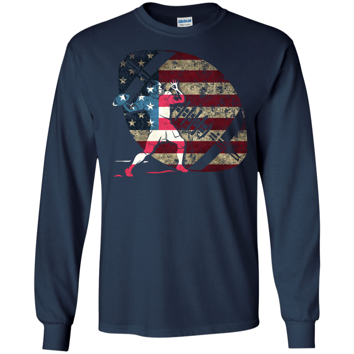 Quarterback Football America Flag-T-Shirt & Hoodie-Long Sleeve T-Shirt-Navy