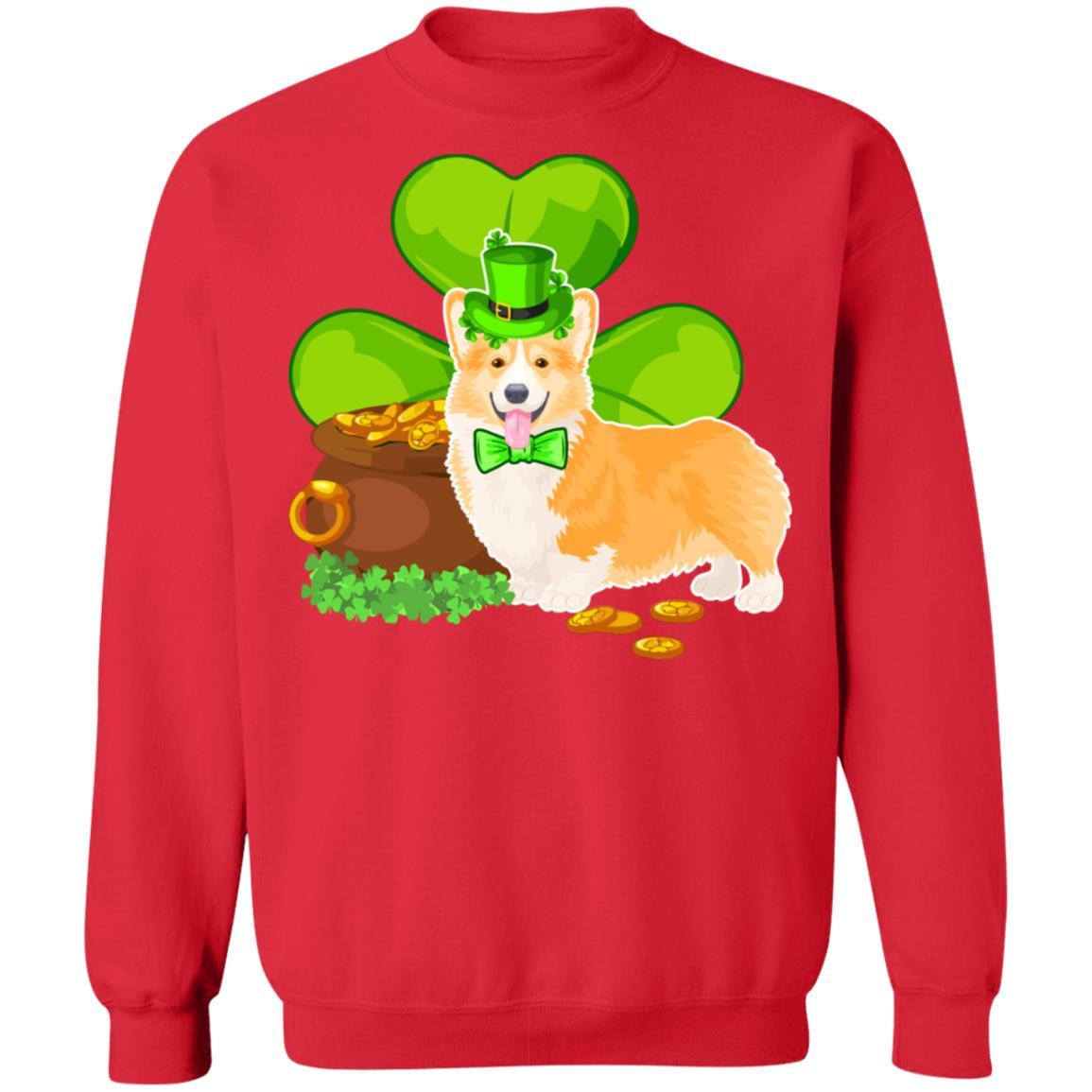 Corgi St Patrick's Day Irish Dog Lover Funny Gifts-T-Shirt & Hoodie-Crewneck Sweatshirt-Red
