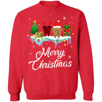 Merry Christmas Dental Assistant Tooth Red Plaid Xmas Gift-T-Shirt & Sweatshirt-Crewneck Sweatshirt-Red