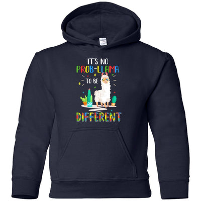 No Prob Llama To Be Different Llama Autism Awareness Gift Youth-Youth Shirt-Youth Pullover Hoodie-Navy