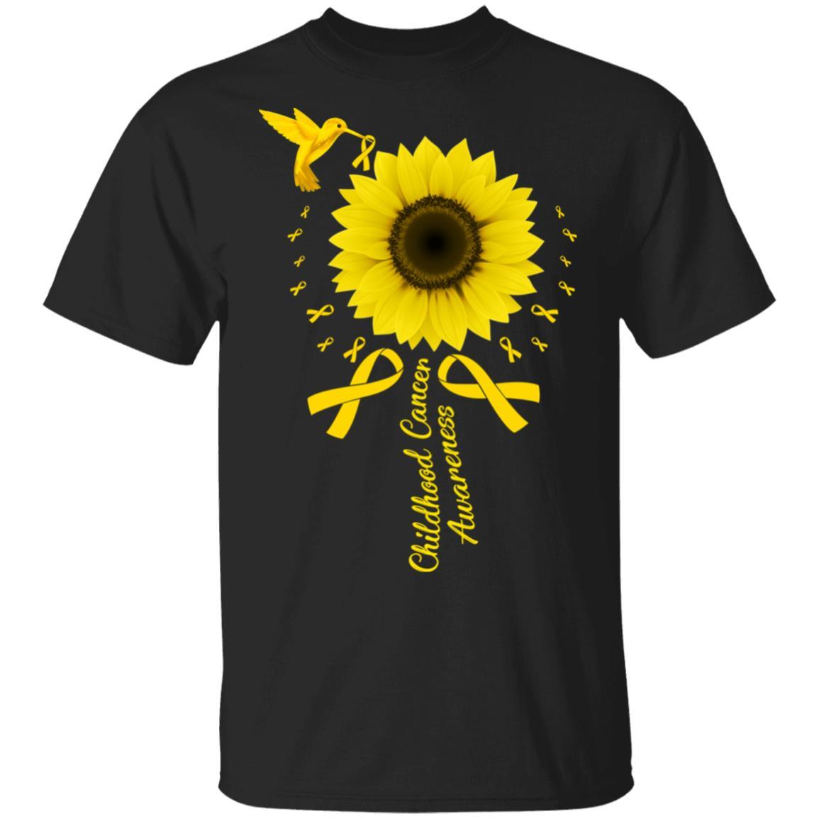 Hummingbird Sunflower Gold Ribbon Childhood Cancer Awareness-T-Shirt & Hoodie-Classic T-Shirt-Black