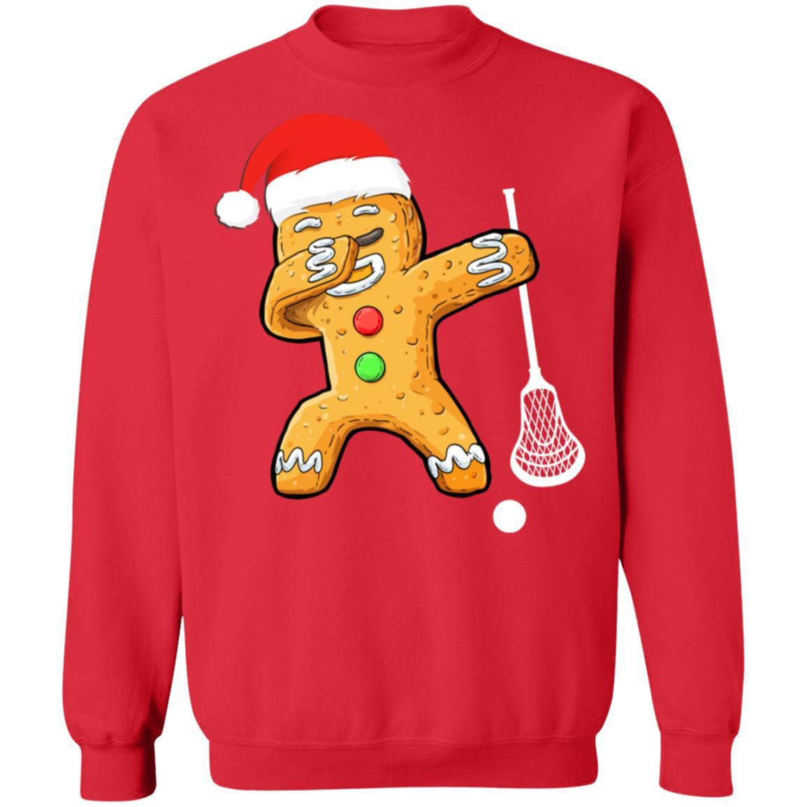 Dabbing Gingerbread Santa Lacrosse Christmas Pajama Gifts-T-Shirt & Sweatshirt-Crewneck Sweatshirt-Red