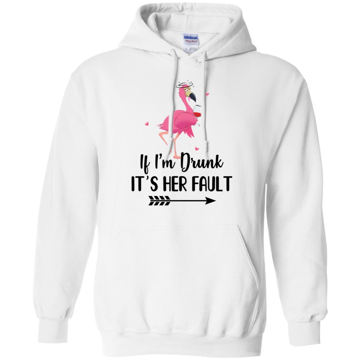 If I'm Drunk It's Her Fault Flamingo Drink Wine Lover-T-Shirt & Tank Top-Pullover Hoodie-White