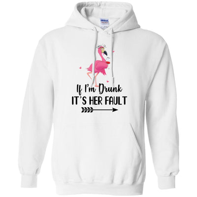 If I'm Drunk It's Her Fault Flamingo Drink Wine Lover-T-Shirt & Tank Top-Pullover Hoodie-White