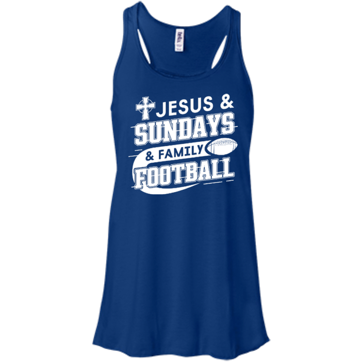 Jesus Sundays Family Football-T-Shirt & Hoodie-Women's Flowy Racerback Tank-True Royal