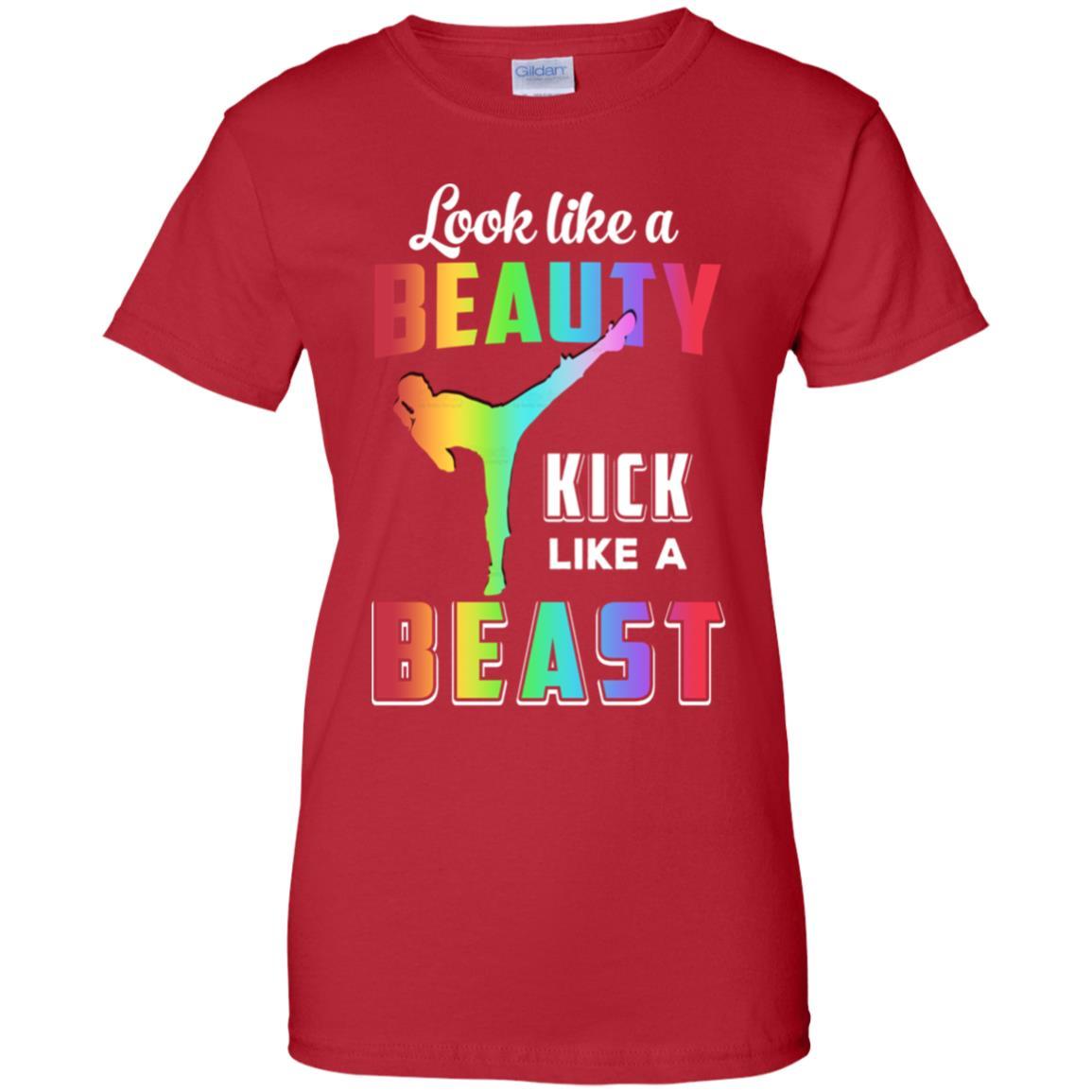 Look Like Beauty Kick Like Beast Women Kickboxing Gift-T-Shirt & Tank Top-Women's T-Shirt-Red